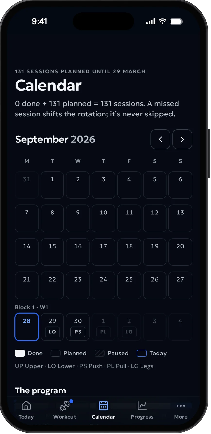 The calendar: blocks, the session rotation and phases.