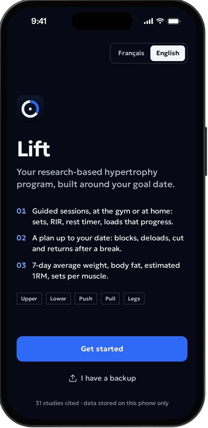 Lift’s welcome screen.